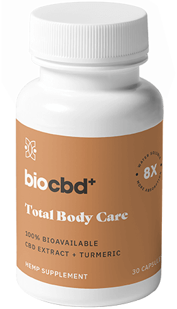 biocbdplus_hemp_cbd_capsules_458 A bottle of biocbd's total body care capsules