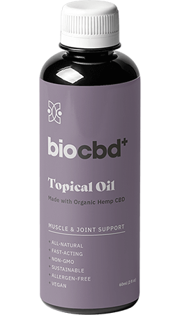 A bottle of biocbd's topical oil for pain
